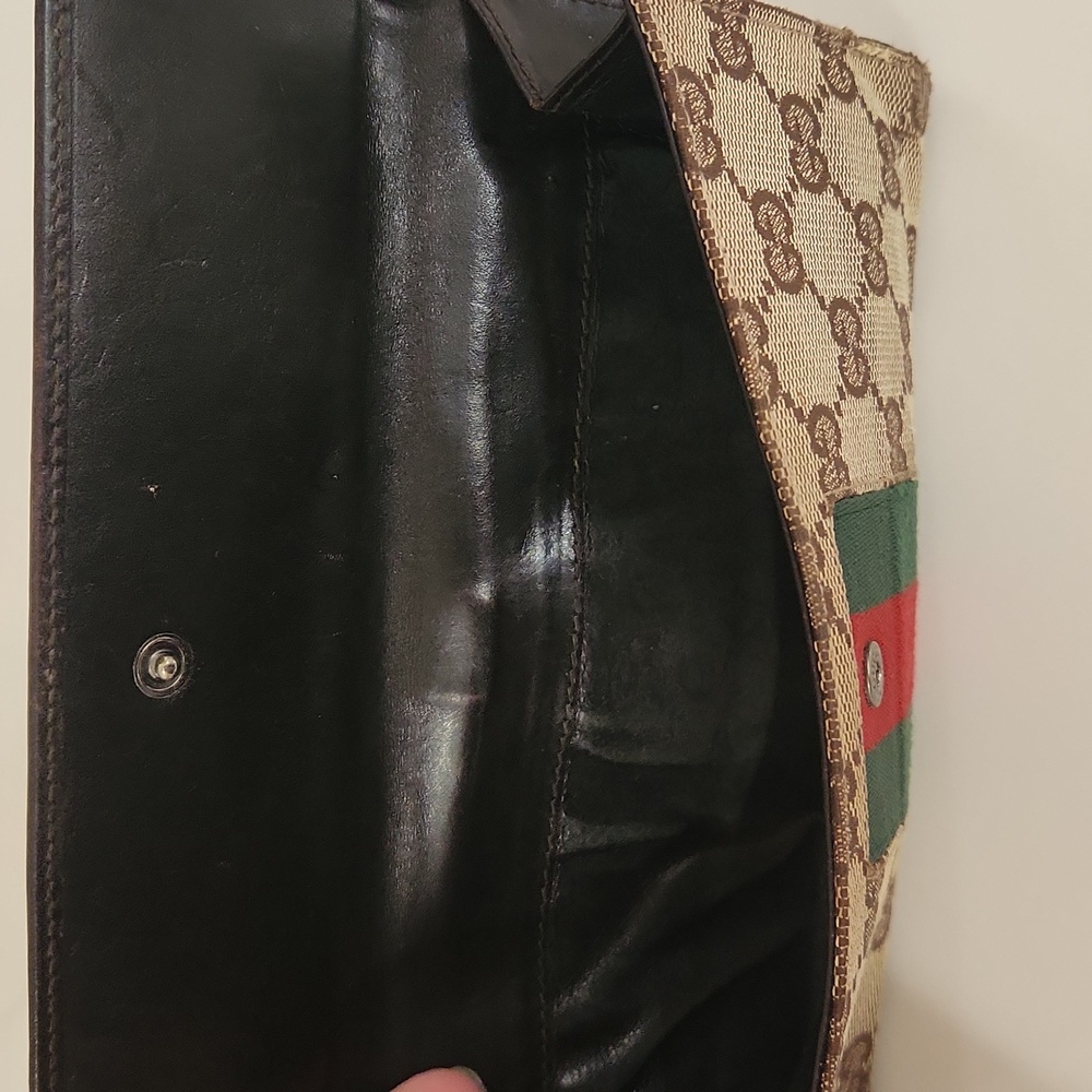 Gucci Monogram Piston Lock Wallet W/classic Red Green Stripe - Picture 4 of 10